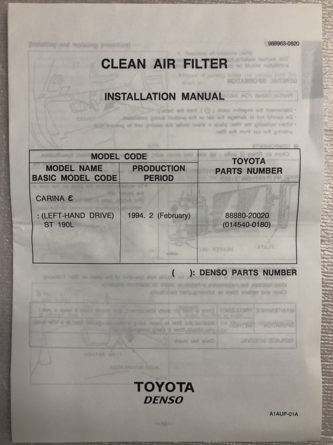 Фильтр салона TOYOTA 8888020020